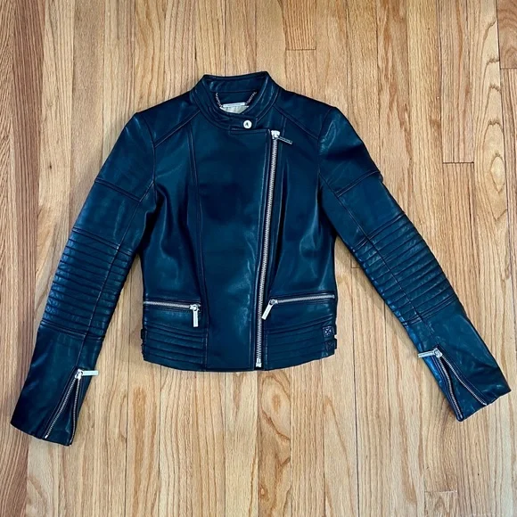 Michael Kors black Moto Lambs Leather Jacket XS - Picture 1 of 13